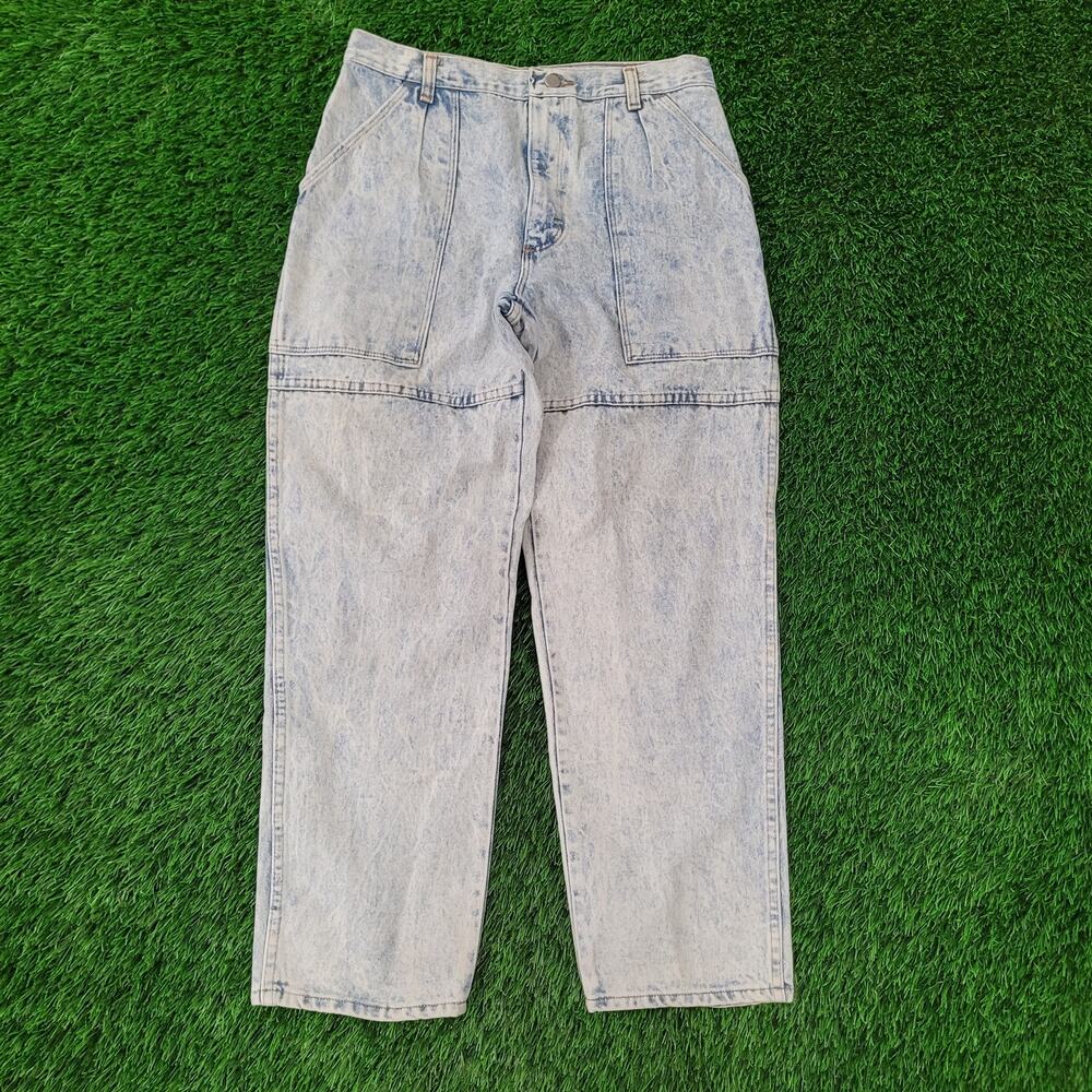 Vintage 80s Wrangler Acid-Wash Jeans 30x28 High-Rise Double Knee USA Made